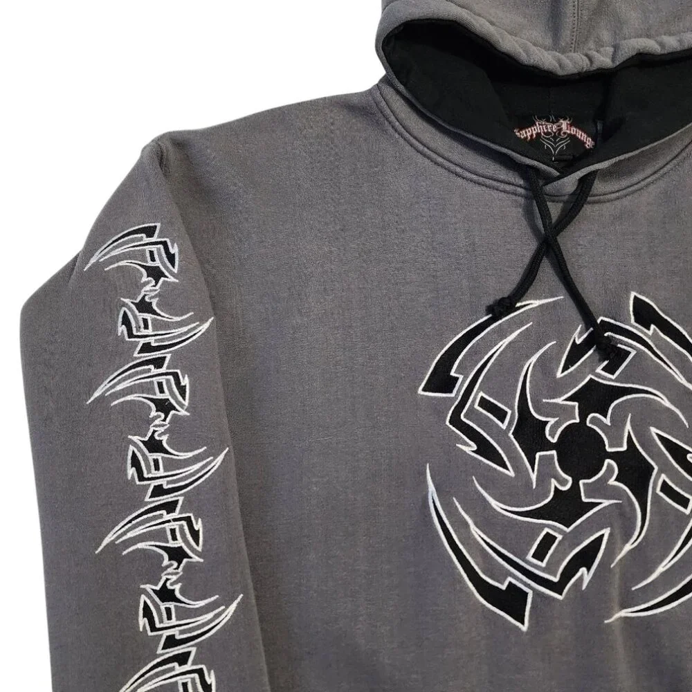 Sapphire Lounge Men's Large Gray Tribal Star Graphic Hoodie Y2k Streetwear - Picture 6 of 16